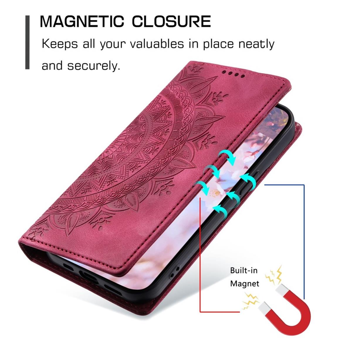 Hülle für Xiaomi Redmi 13 5G/4G Handyhülle Flip Case Cover Etui Mandala Rot