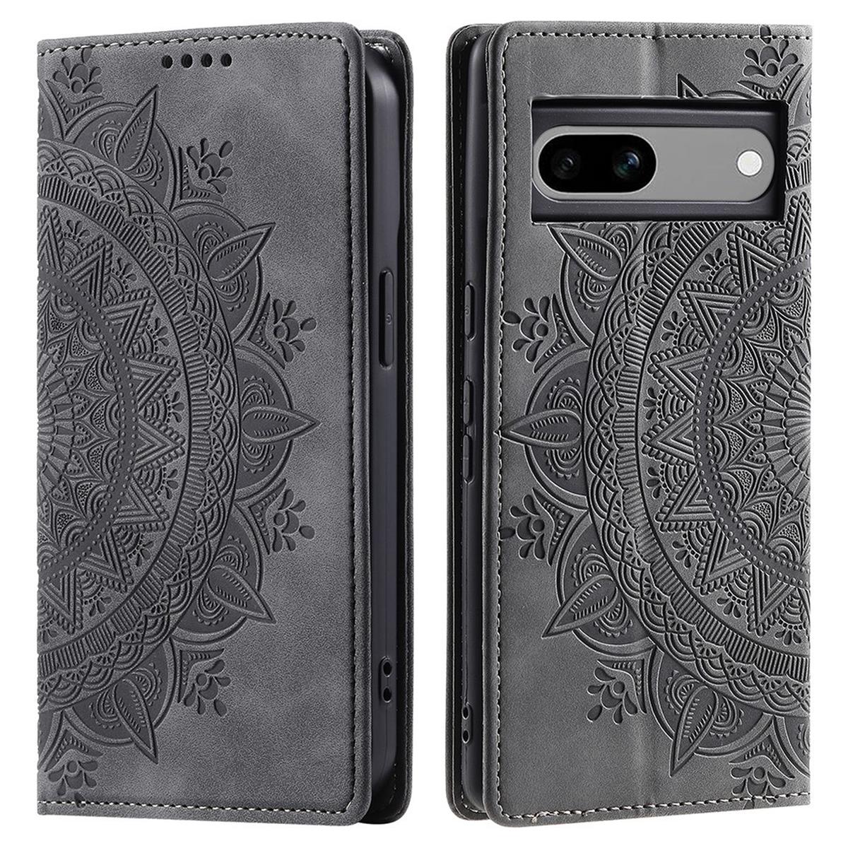 Hülle für Google Pixel 8a Handyhülle Flip Case Cover Tasche Etui Mandala Grau