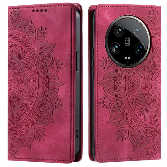 Hülle für Xiaomi 14 Ultra Handyhülle Flip Case Cover Tasche Etui Mandala Rot