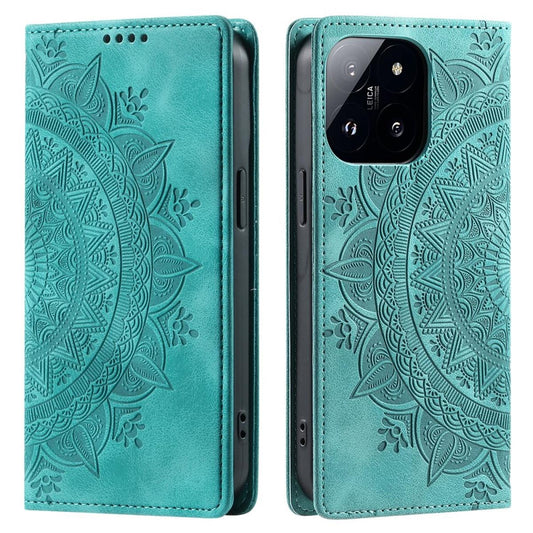 Hülle für Xiaomi 14 Handyhülle Flip Case Cover Schutz Tasche Etui Mandala Grün