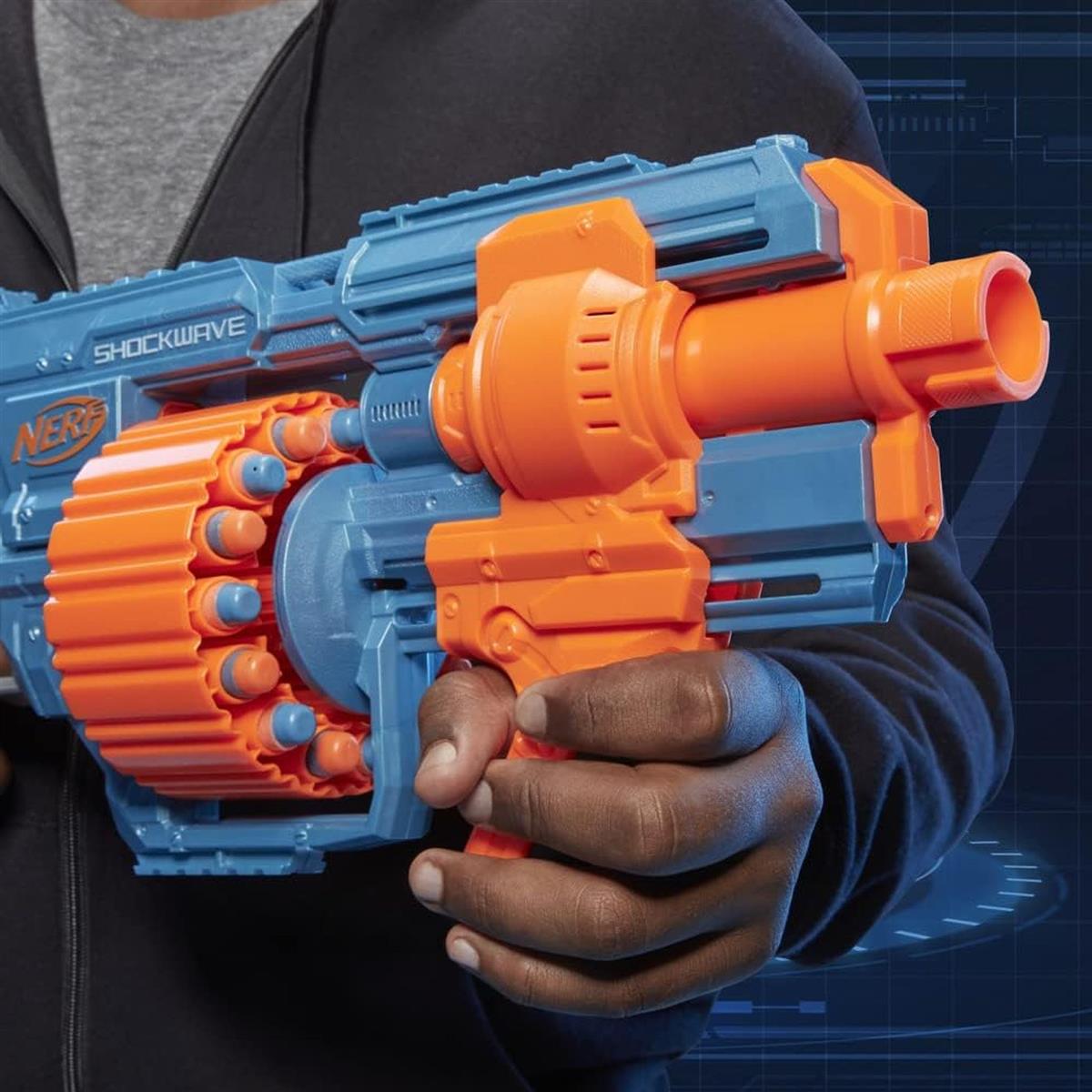 Nerf Elite 2.0 Shockwave RD-15 Blaster, 30 Nerf Darts, 15-Dart Rotationstrommel, Schnellfeuer Pump-Action