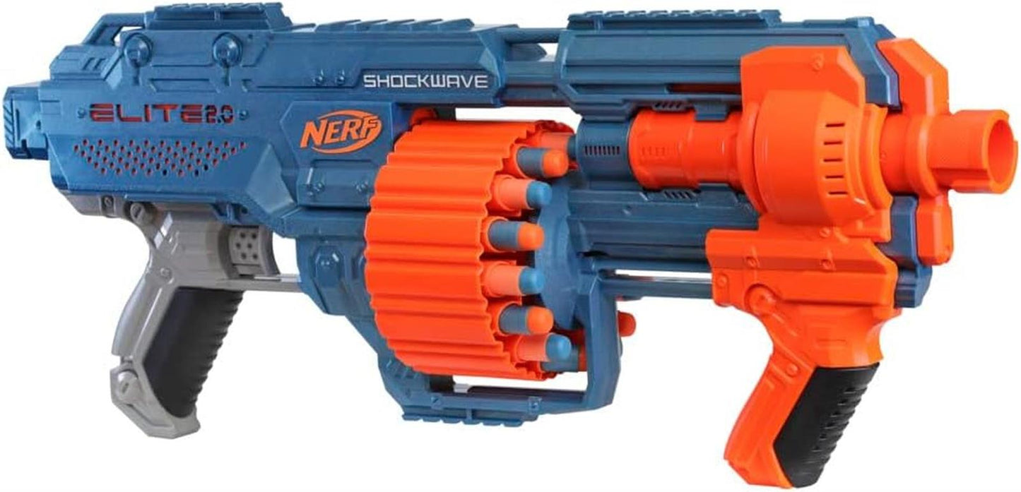 Nerf Elite 2.0 Shockwave RD-15 Blaster, 30 Nerf Darts, 15-Dart Rotationstrommel, Schnellfeuer Pump-Action