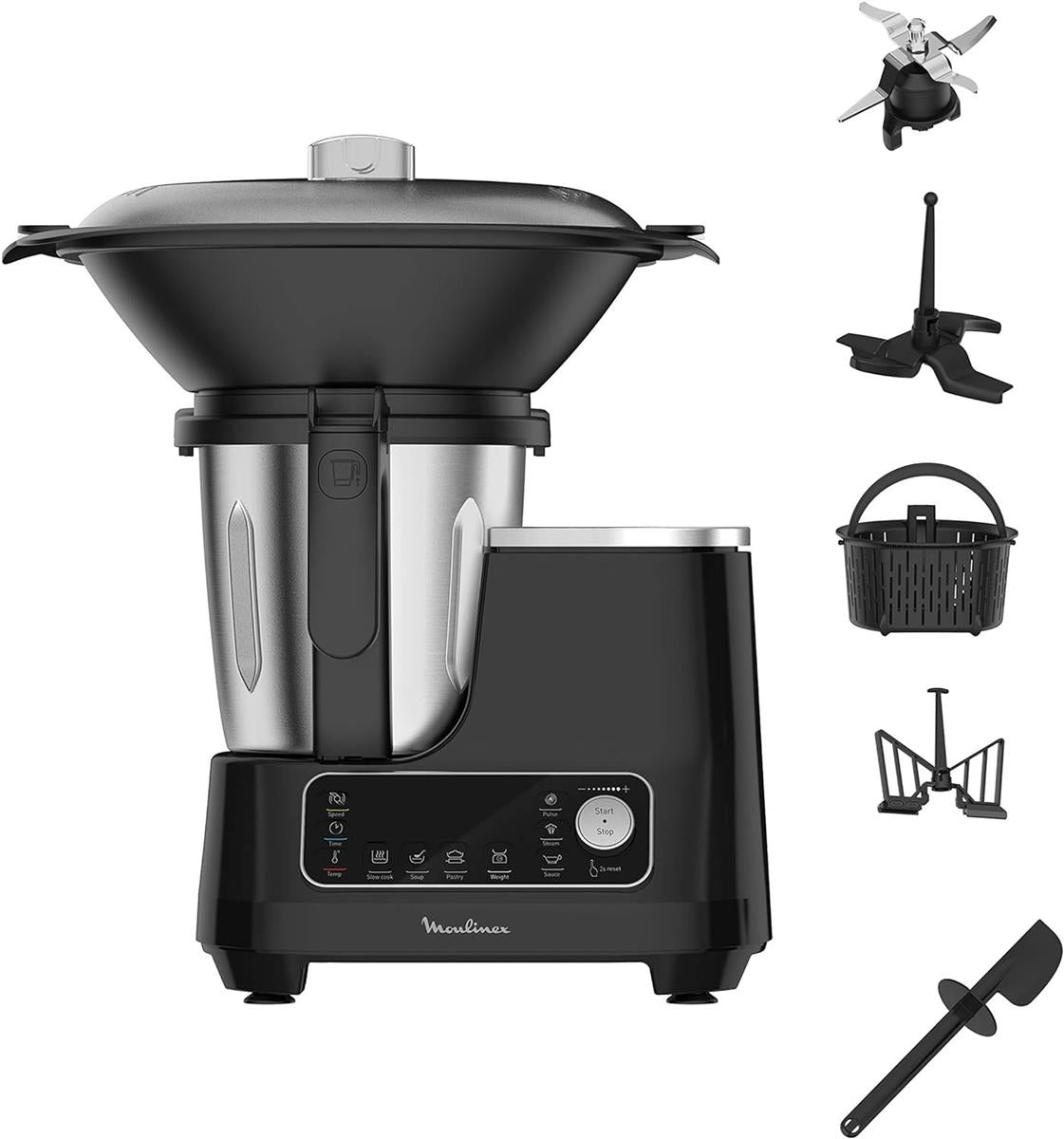 Moulinex HF4568 Click Chef Küchenmaschine mit Kochfunktion | 1400 Watt | 12 Geschwindigkeitsstufen | 3,6 Liter