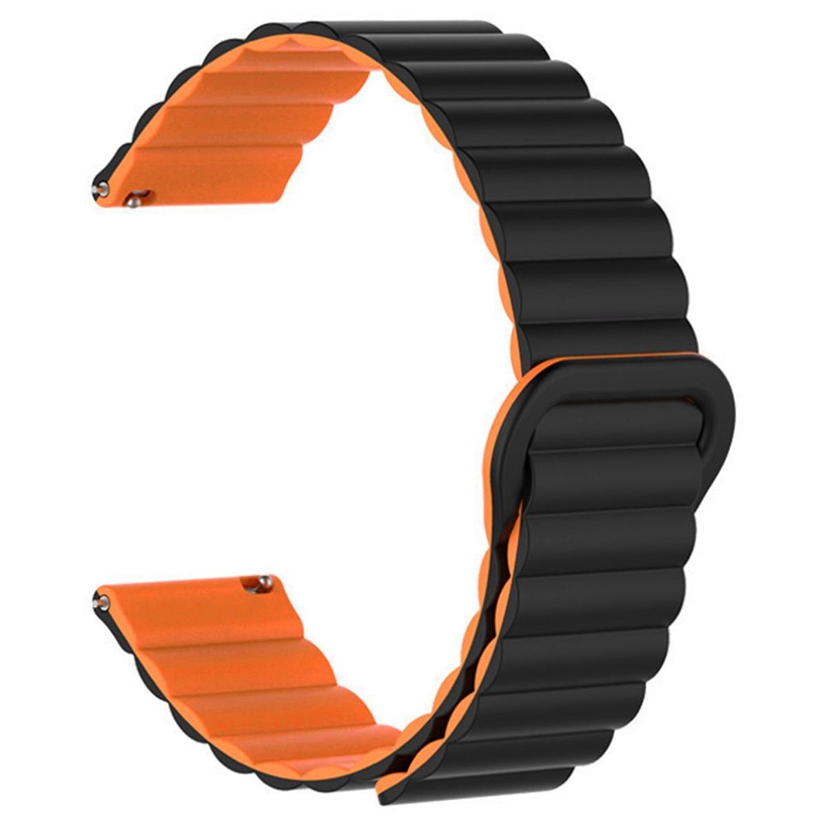 Armband für Samsung Galaxy Watch6/5/5Pro/4/3 Silikon Ersatzband 20mm magnetisch Schwarz/Orange