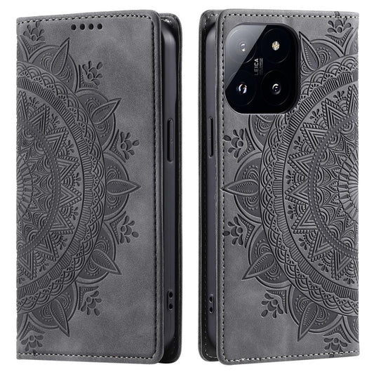 Hülle für Xiaomi 14 Handyhülle Flip Case Cover Schutz Tasche Etui Mandala Grau