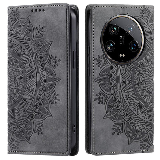 Hülle für Xiaomi 14 Ultra Handyhülle Flip Case Cover Schutz Etui Mandala Grau