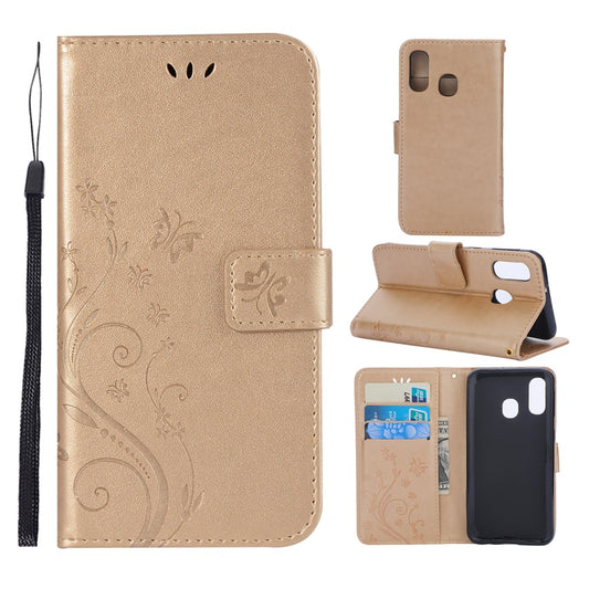 Hülle für Samsung Galaxy A40 Handyhülle Flip Case Schutz Tasche Etui Schmetterling Gold