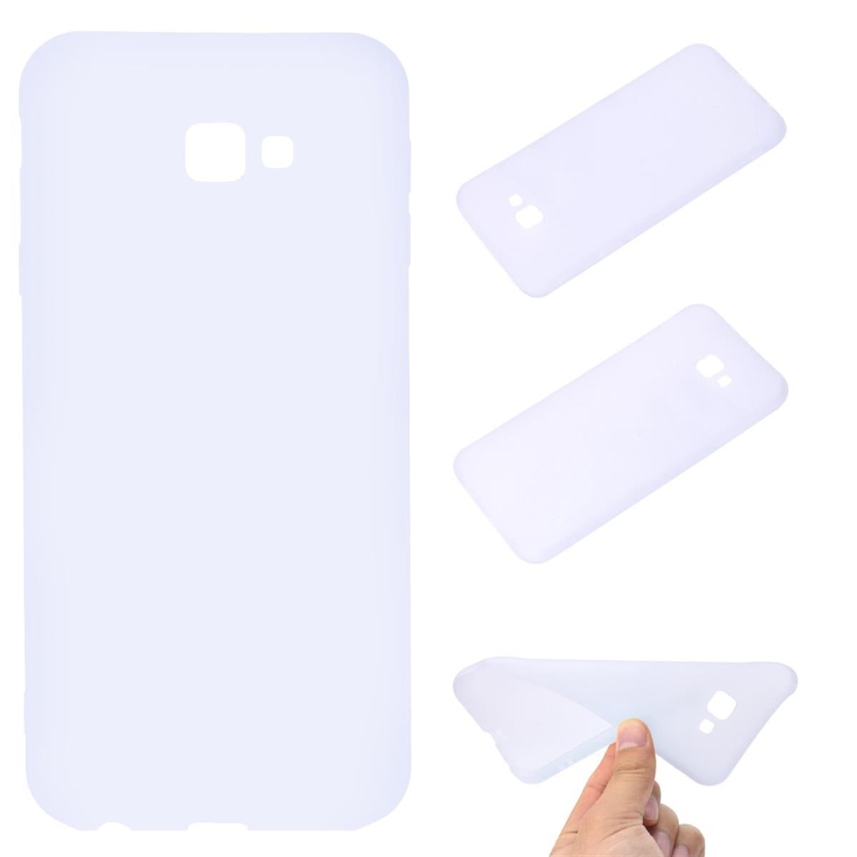 Hülle für Samsung Galaxy J4+ Handy Cover Silikon Case Tasche Bumper Matt Weiß