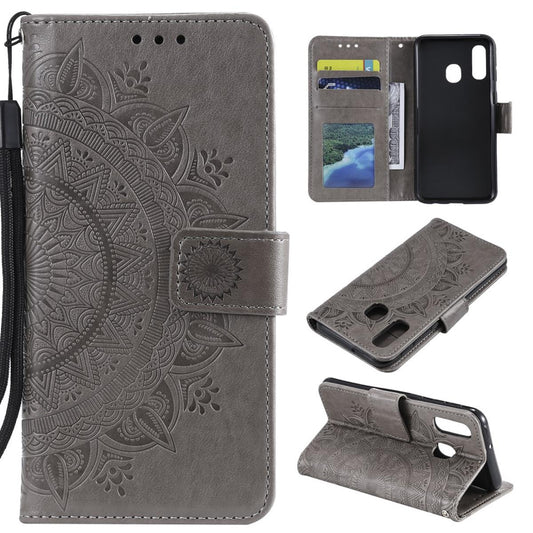 Hülle für Samsung Galaxy A40 Handyhülle Schutz Tasche Flip Case Etui Cover Mandala Grau