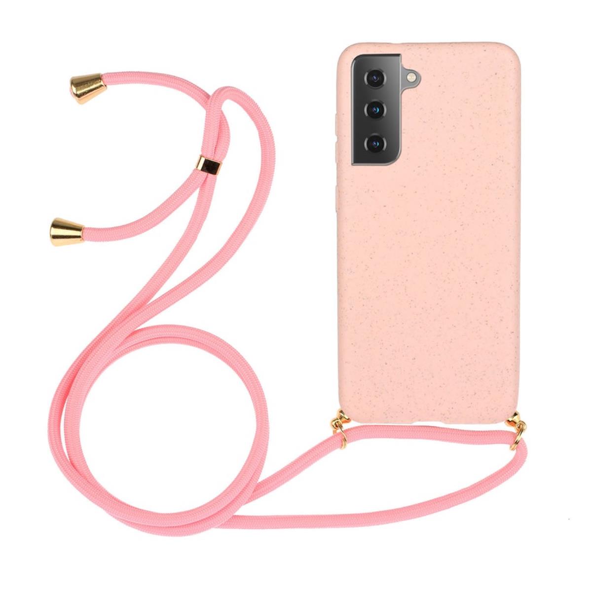 Hülle für Samsung Galaxy S21 5G Handyhülle Silikon Case Band Handykette Kordel Rosa