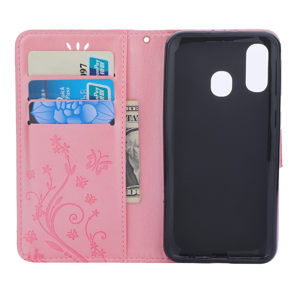 Hülle für Samsung Galaxy A40 Handyhülle Flip Case Schutz Schmetterling Rosa