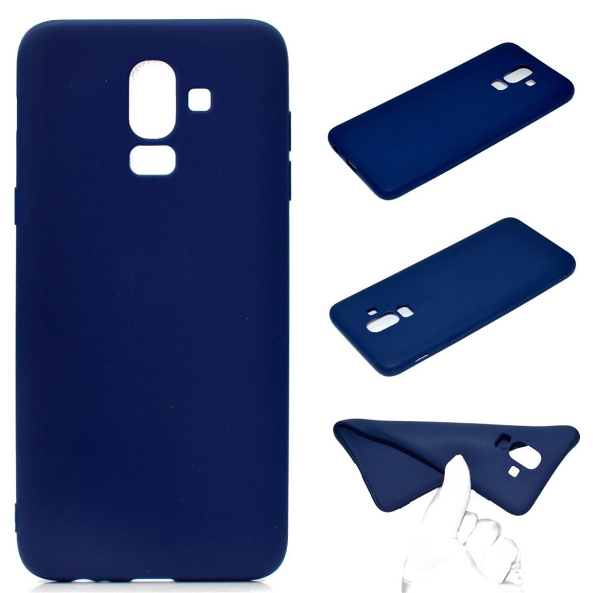 Hülle für Samsung Galaxy J8 2018 Silikon Case Handy Cover Schutzhülle Matt Blau