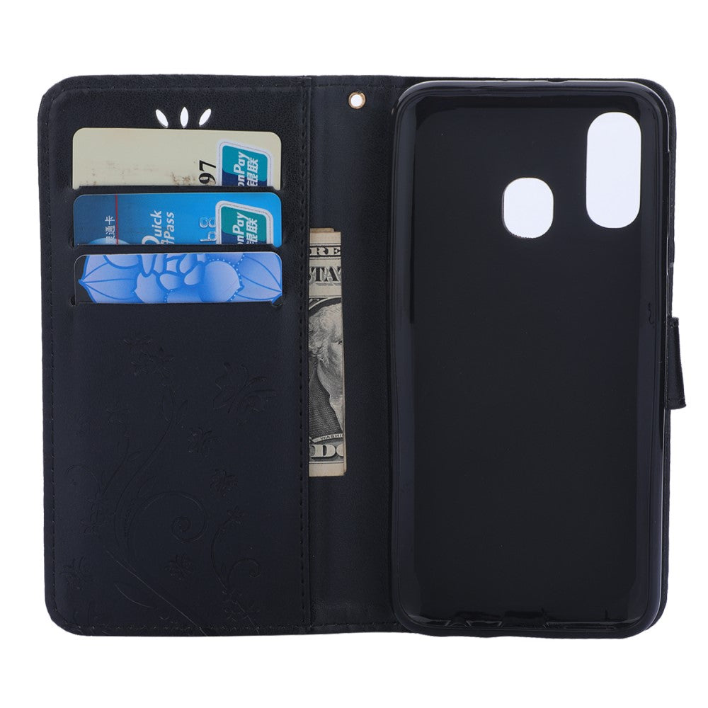 Hülle für Samsung Galaxy A40 Handyhülle Flip Case Schutz Tasche Schmetterling Schwarz