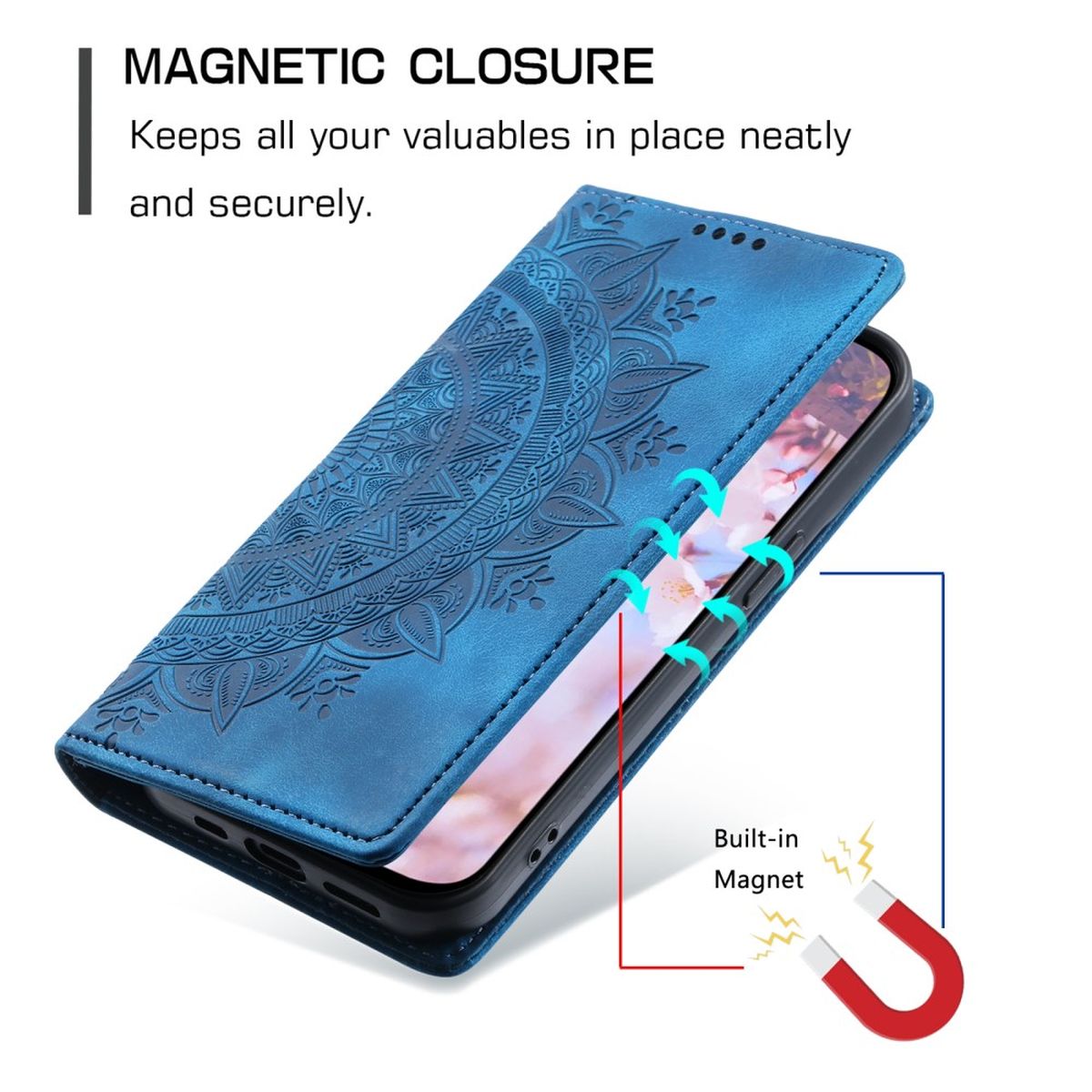 Hülle für Samsung Galaxy A15 Handyhülle Flip Case Cover Tasche Mandala Blau