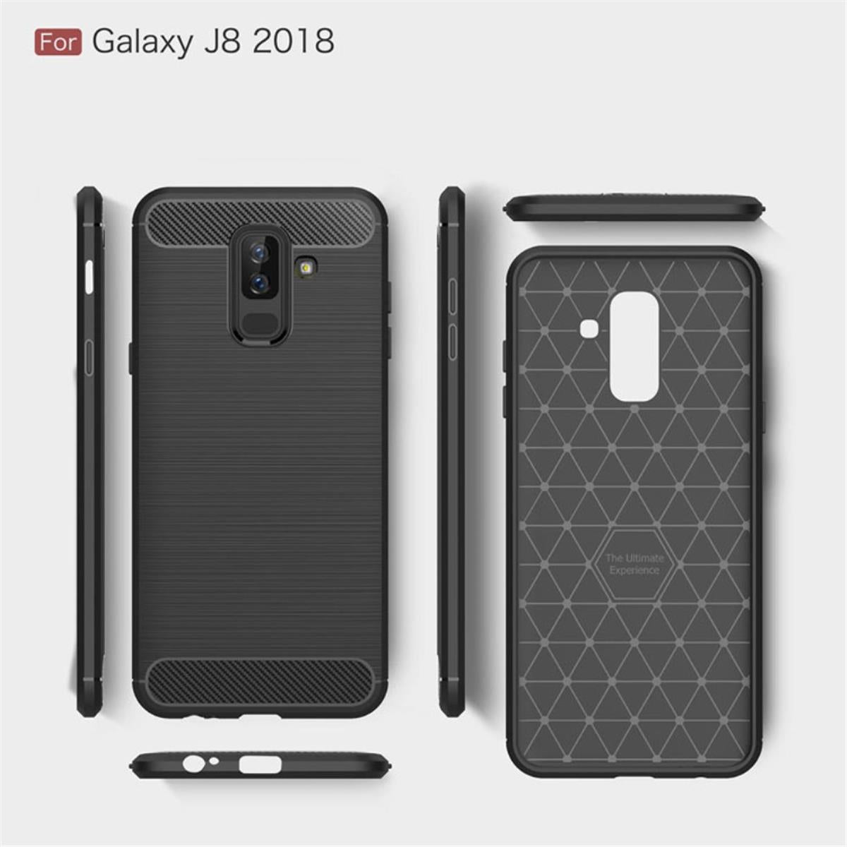 Hülle für Samsung Galaxy J8 2018 Handyhülle Silikon Case Cover Carbonfarben