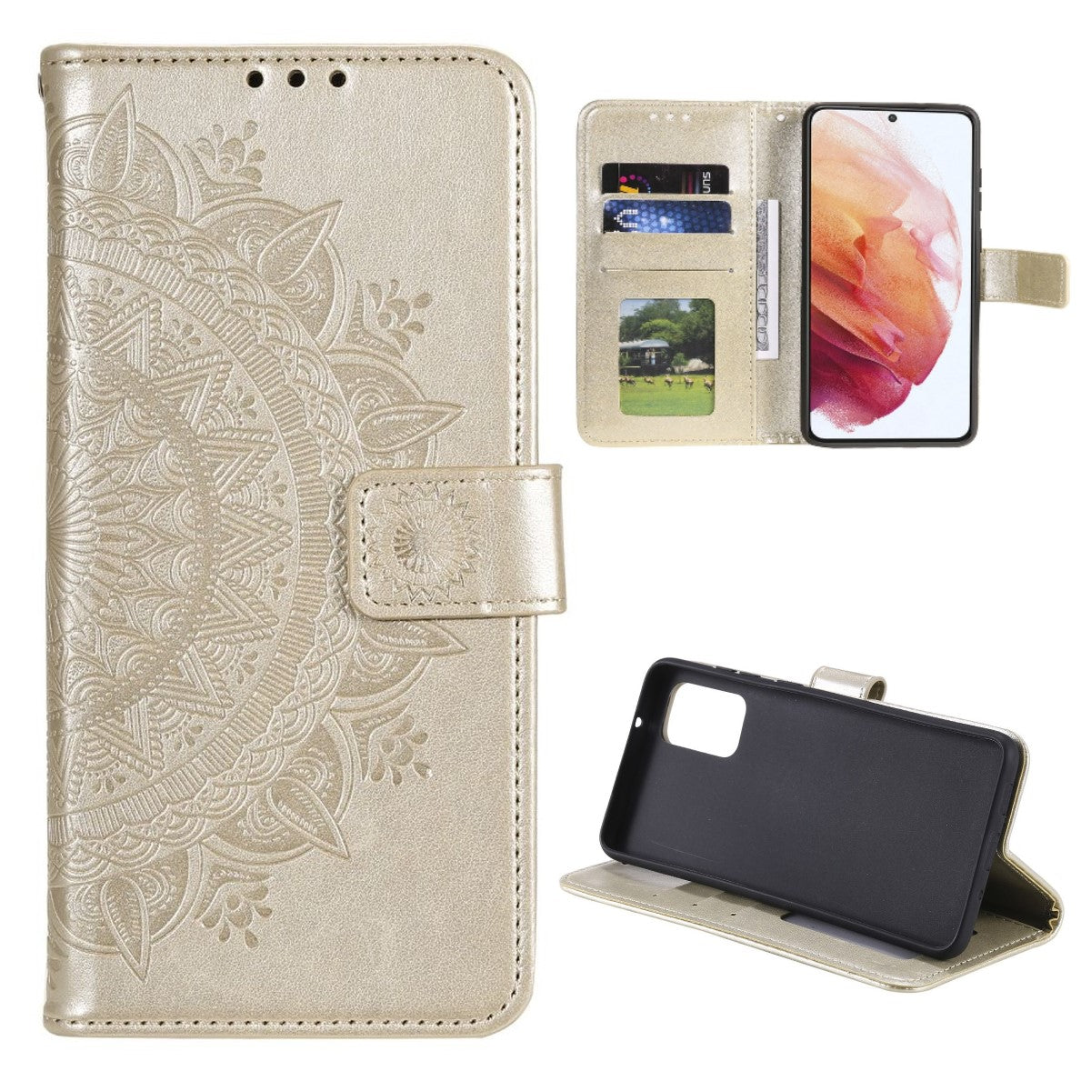 Hülle für Samsung Galaxy A73 5G Handyhülle Flip Case Cover Tasche Mandala Gold