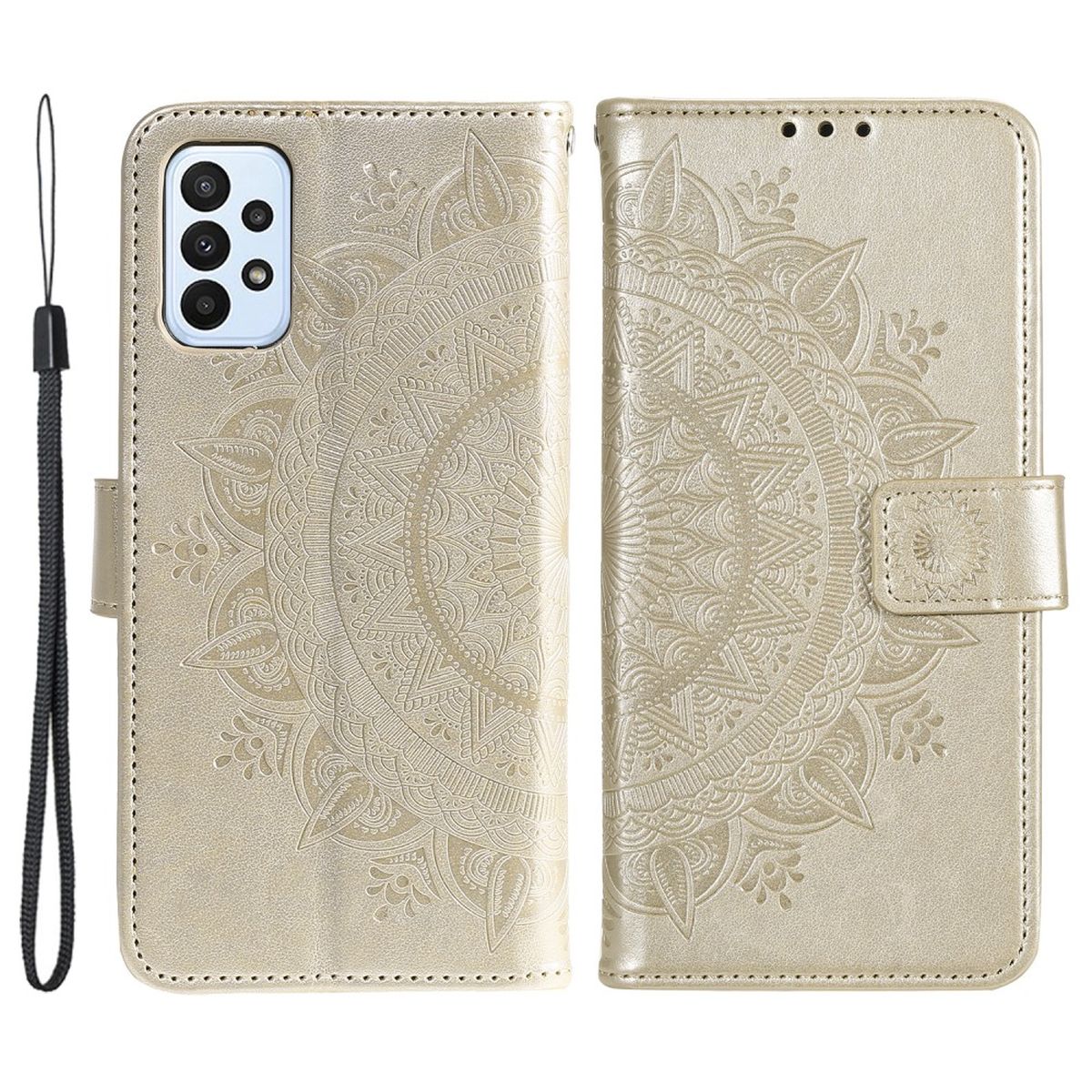 Hülle für Samsung Galaxy A23 Handyhülle Flip Case Cover Schutzhülle Mandala Gold