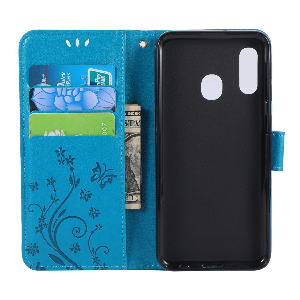 Hülle für Samsung Galaxy A20e Handyhülle Flip Case Schutz Tasche Schmetterling Blau