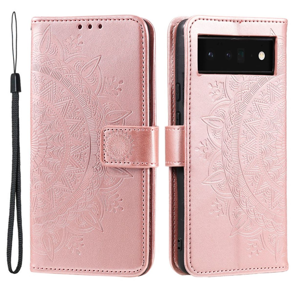 Hülle für Google Pixel 7 Handyhülle Flip Case Cover Schutzhülle Mandala Rosegold