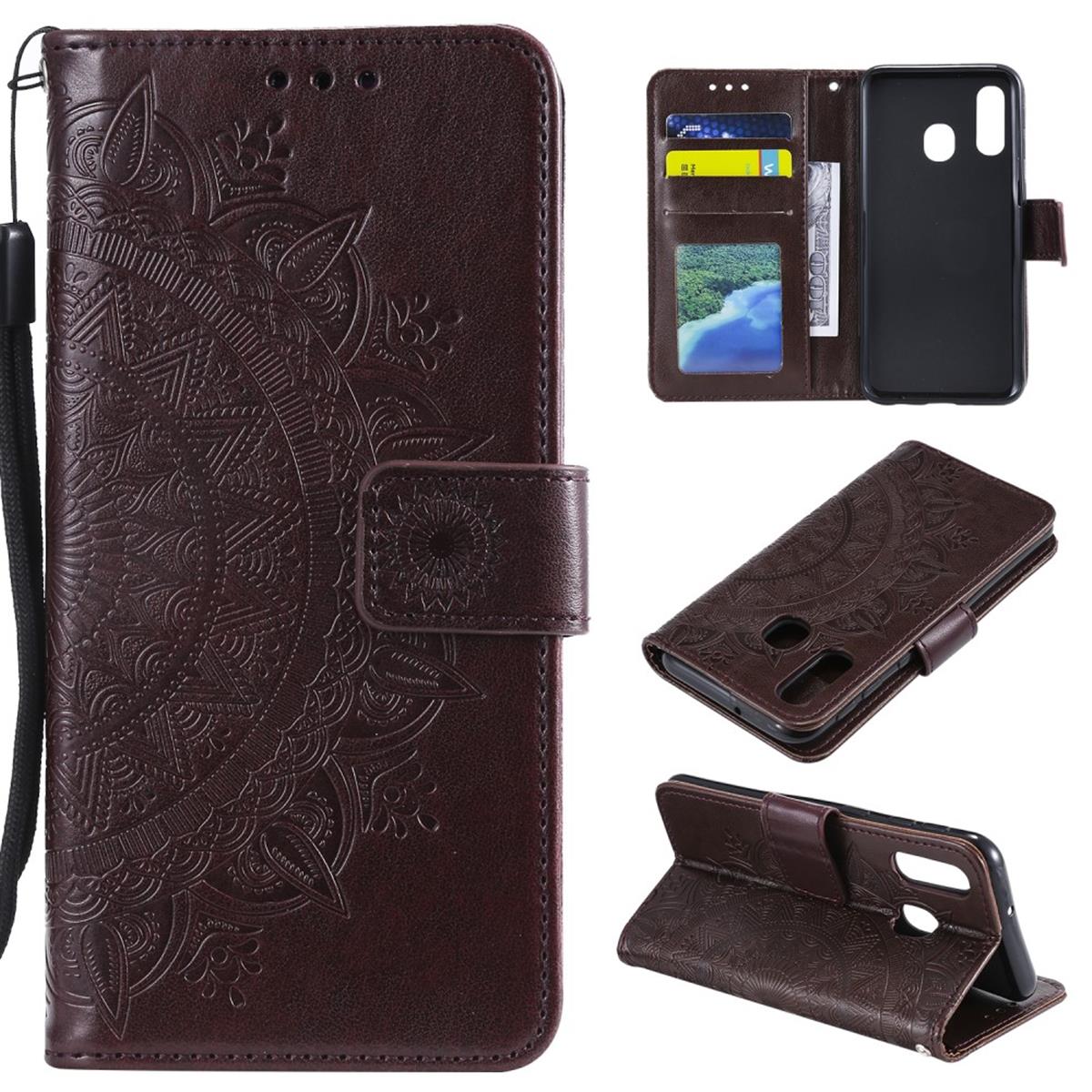 Hülle für Samsung Galaxy A20e Handyhülle Schutzhülle Flip Case Mandala Braun