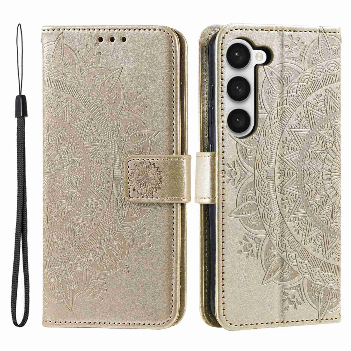 Hülle für Samsung Galaxy S23 Handyhülle Flip Case Cover Etui Mandala Gold