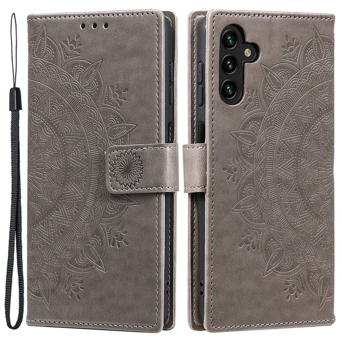 Hülle für Samsung Galaxy A54 5G Handyhülle Flip Case Cover Etui Mandala Grau