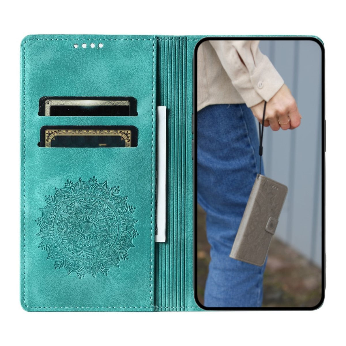 Hülle für Samsung Galaxy A25 5G Handyhülle Flip Case Cover Tasche Mandala Grün