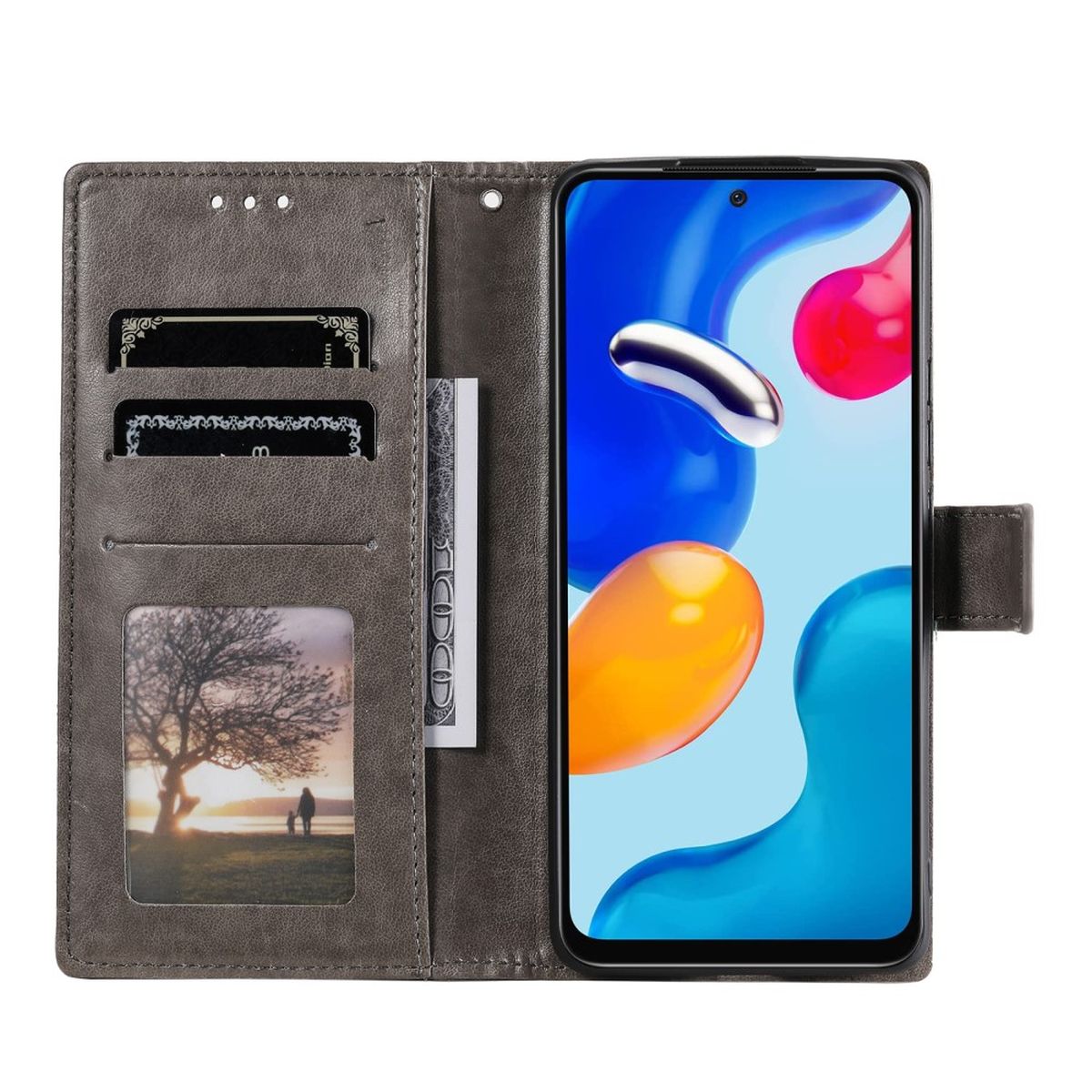 Hülle für Xiaomi Redmi Note 11/11S 4G/Poco M4 Pro Handy Flip Cover Mandala Grau