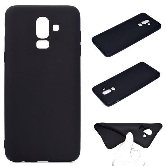 Hülle für Samsung Galaxy J8 2018 Silikon Case Handy Cover Bumper Matt Schwarz