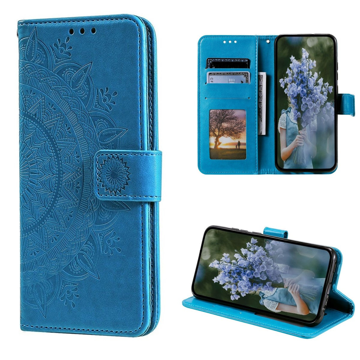 Hülle für Apple iPhone 14 Plus Handyhülle Flip Case Handy Cover Mandala Blau