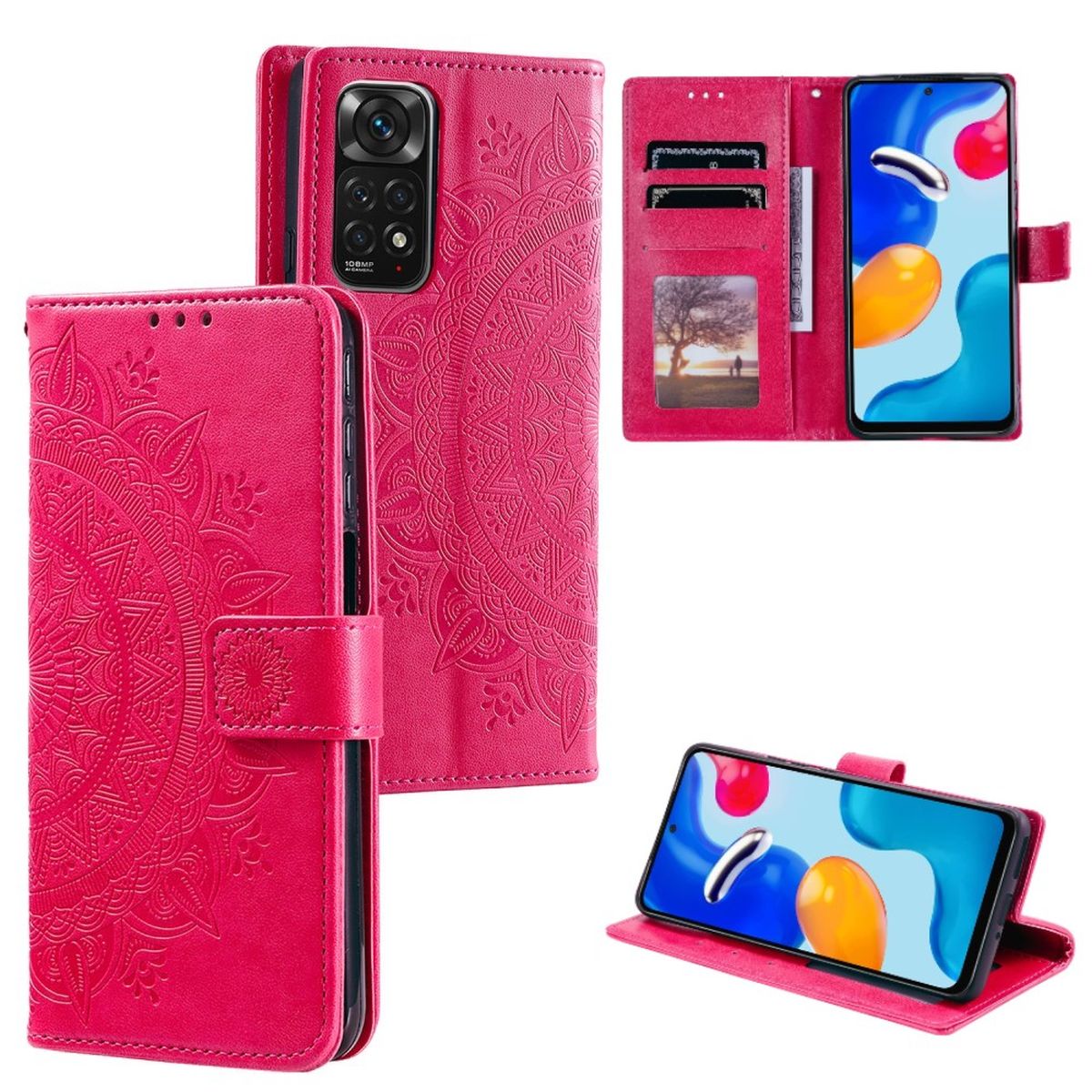 Hülle für Xiaomi Redmi Note 11/11S 4G/Poco M4 Pro Handy Flip Cover Mandala Pink