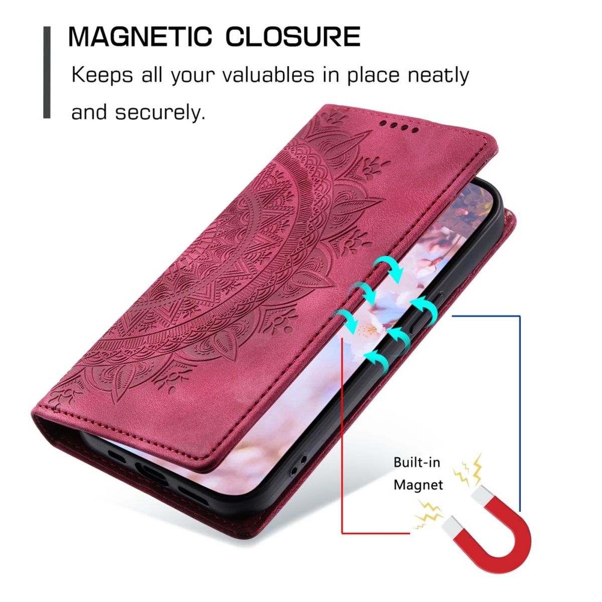 Hülle für Samsung Galaxy A15 Handyhülle Flip Case Cover Tasche Mandala Rot