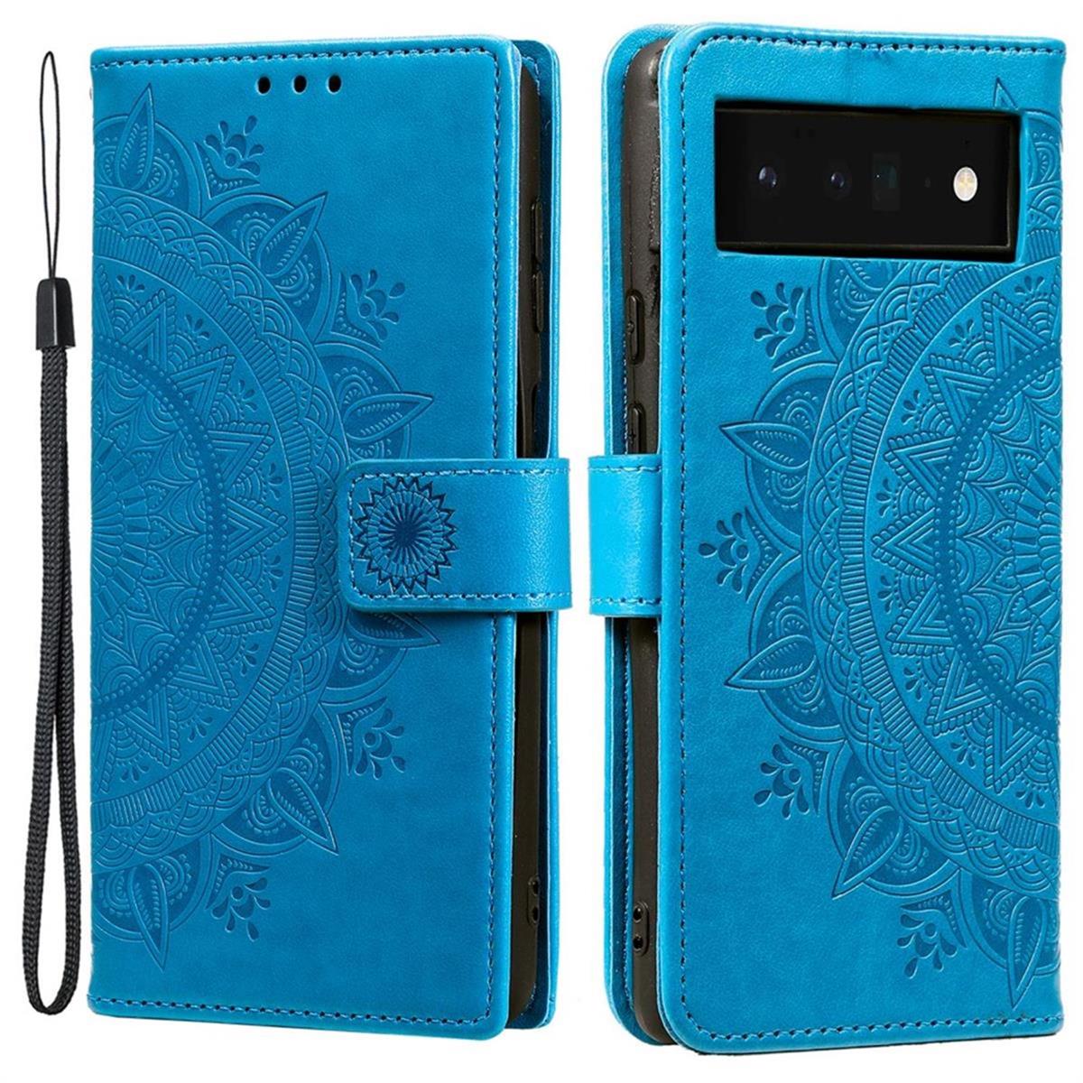 Hülle für Google Pixel 6 Pro Handyhülle Tasche Flip Case Cover Etui Mandala Blau