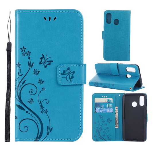 Hülle für Samsung Galaxy A40 Handyhülle Flip Case Schutz Tasche Etui Schmetterling Blau