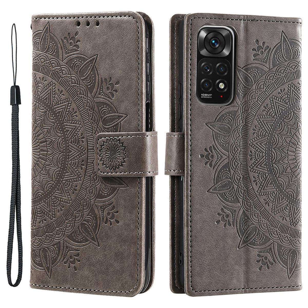 Hülle für Xiaomi Redmi Note 11/11S 4G/Poco M4 Pro Handy Flip Cover Mandala Grau