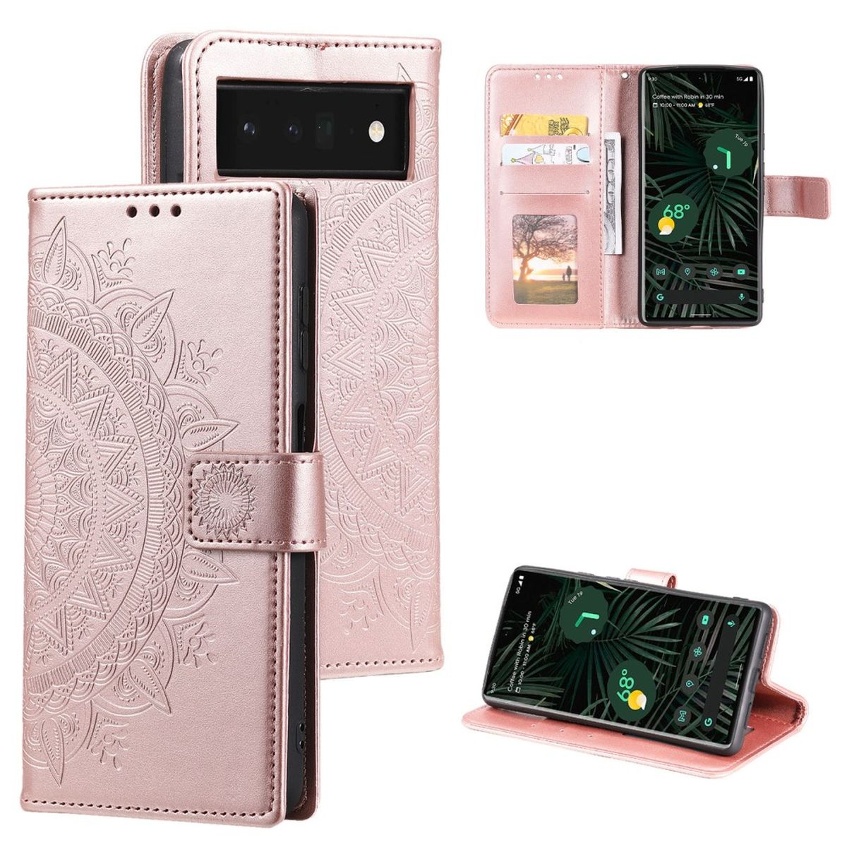 Hülle für Google Pixel 7 Handyhülle Flip Case Cover Schutzhülle Mandala Rosegold