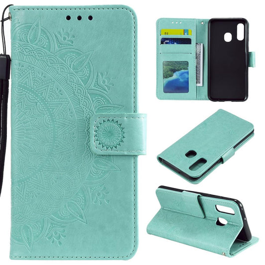 Hülle für Samsung Galaxy A40 Handyhülle Schutz Tasche Flip Case Etui Cover Mandala Grün