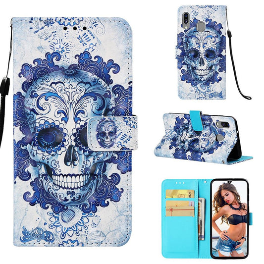 Hülle für Samsung Galaxy A40 Handyhülle Tasche Cover Motiv Case Totenkopf blau