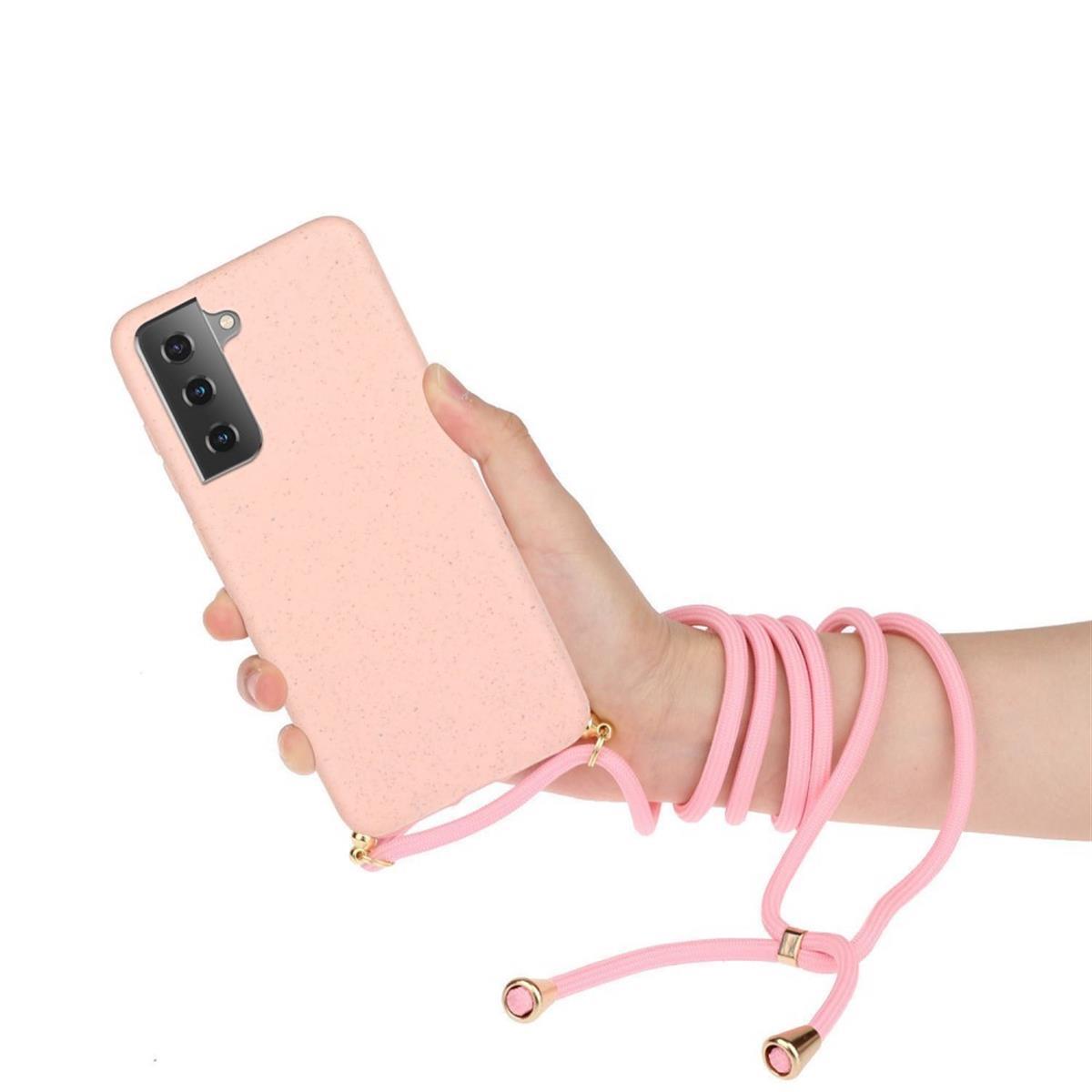 Hülle für Samsung Galaxy S21 5G Handyhülle Silikon Case Band Handykette Kordel Rosa