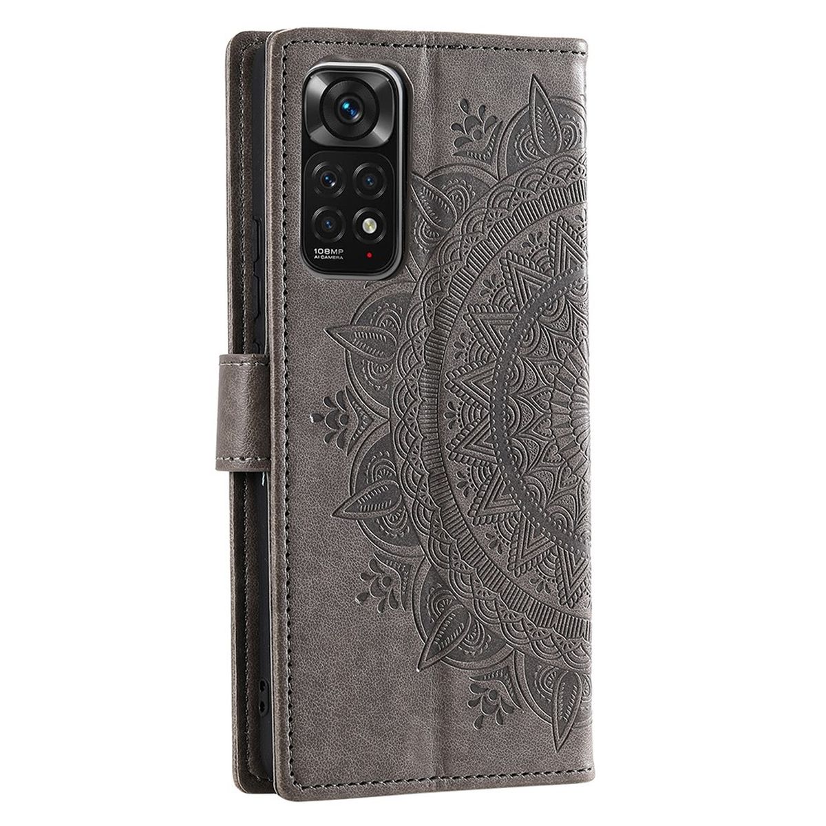 Hülle für Xiaomi Redmi Note 11/11S 4G/Poco M4 Pro Handy Flip Cover Mandala Grau