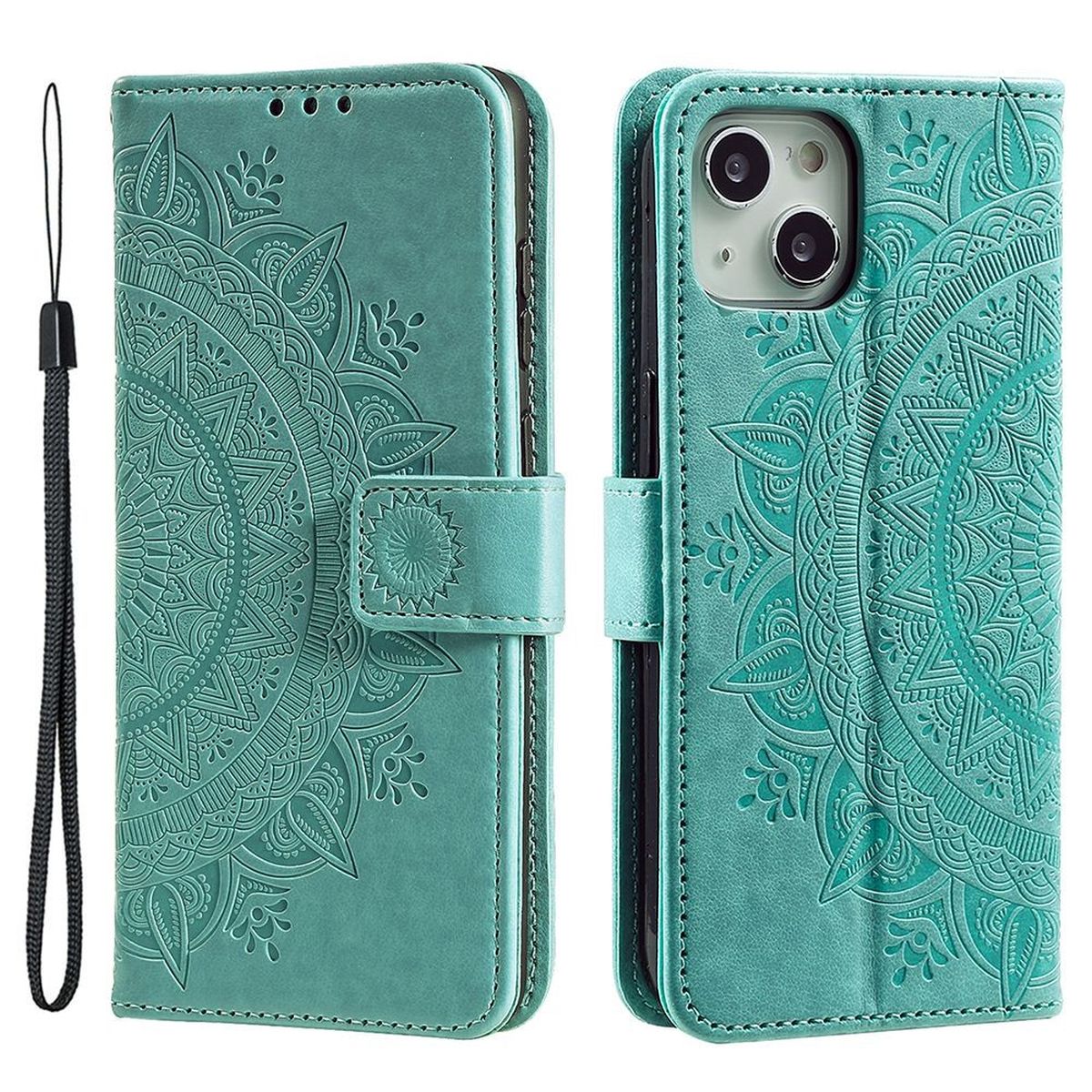 Hülle für Apple iPhone 14 Plus Handyhülle Flip Case Handy Cover Mandala Grün