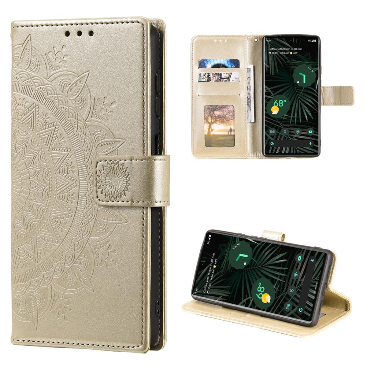 Hülle für Google Pixel 6 Pro Handyhülle Tasche Flip Case Cover Etui Mandala Gold