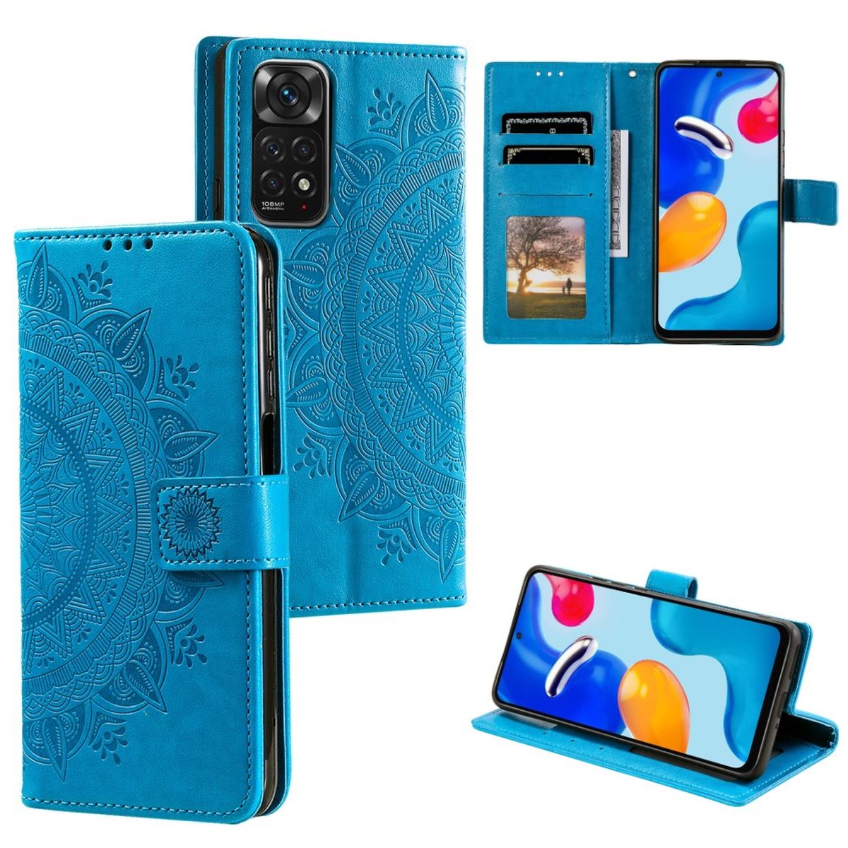 Hülle für Xiaomi Redmi Note 11/11S 4G/Poco M4 Pro Handy Flip Case Mandala Blau