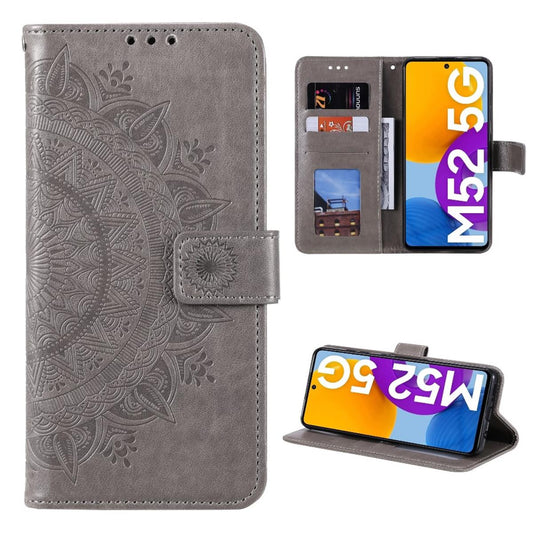 Hülle für Samsung Galaxy M52 5G Handyhülle Flip Case Cover Etui Mandala Grau