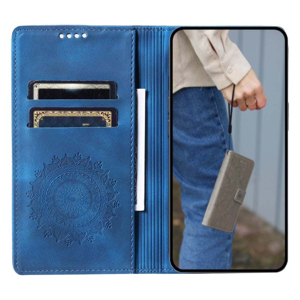 Hülle für Samsung Galaxy A15 Handyhülle Flip Case Cover Tasche Mandala Blau