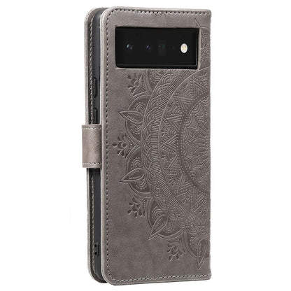 Hülle für Google Pixel 6 Pro Handyhülle Tasche Flip Case Cover Etui Mandala Grau