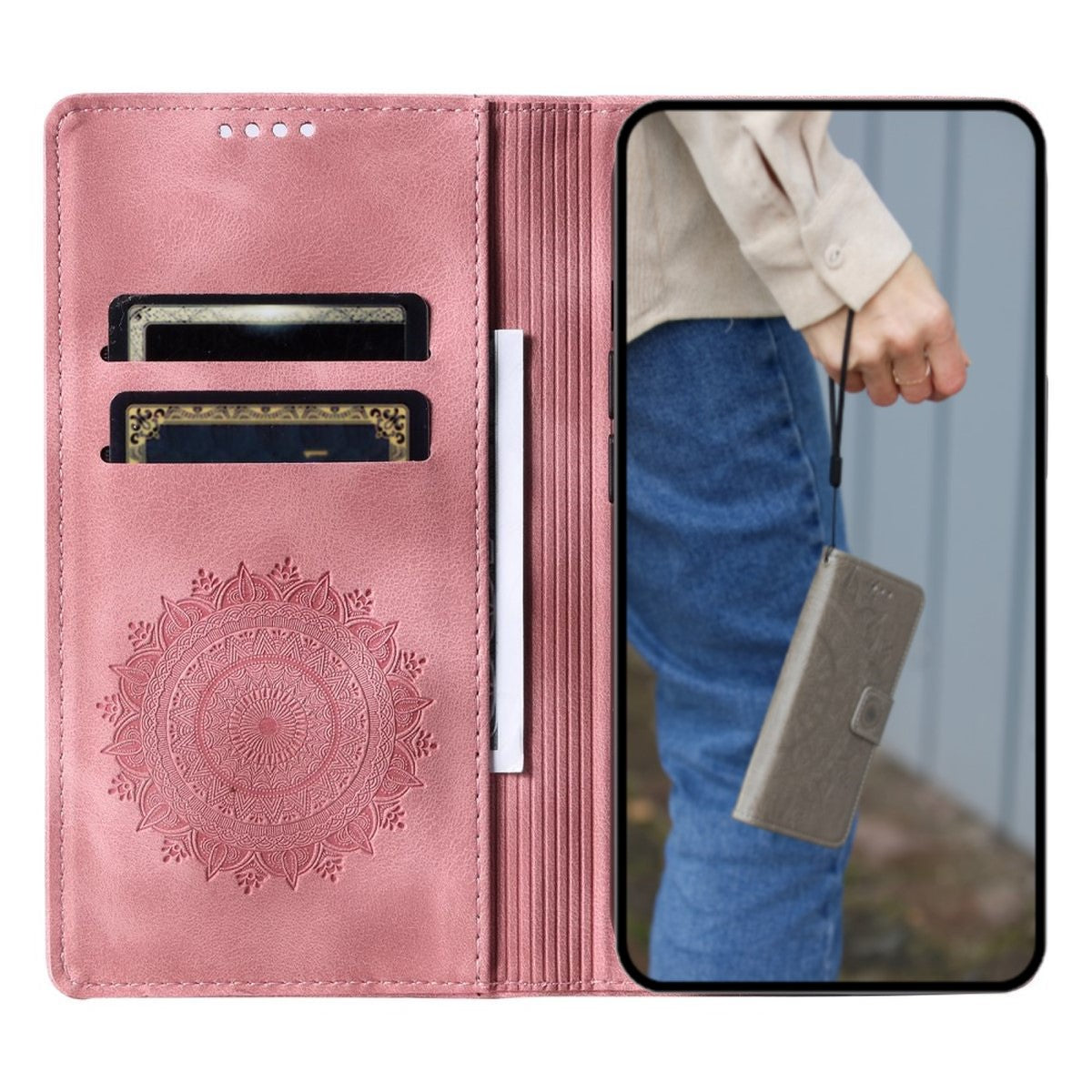 Hülle für Samsung Galaxy A15 Handyhülle Flip Case Cover Etui Mandala Rose