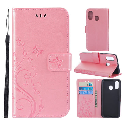 Hülle für Samsung Galaxy A40 Handyhülle Flip Case Schutz Schmetterling Rosa