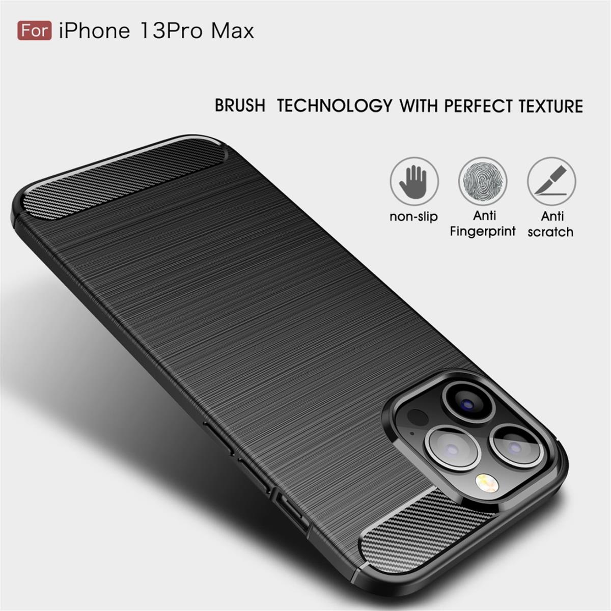 Handyhülle für Apple iPhone 13 Pro Max Silikon Case Handy Cover Carbonfarben