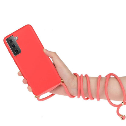 Hülle für Samsung Galaxy S21 5G Handyhülle Silikon Case Band Handykette Kordel Schnur Rot